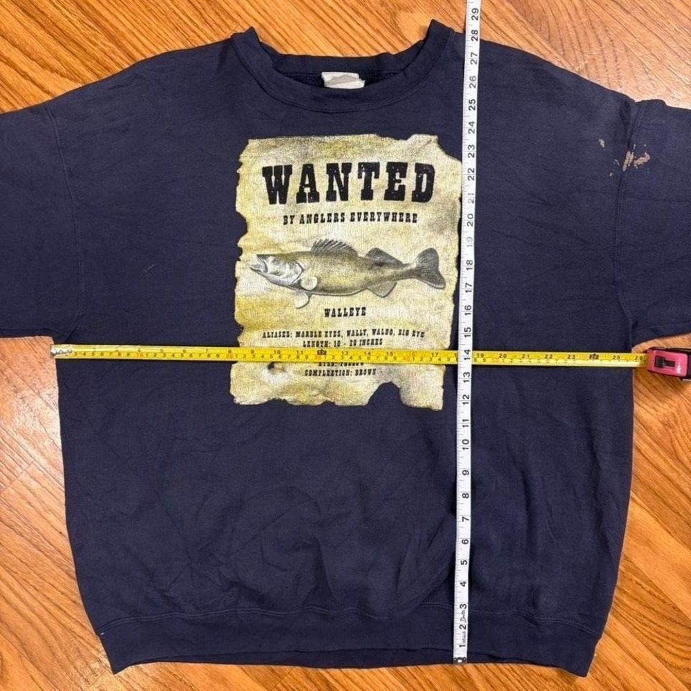 Marathon Apparel navy blue Wanted Walleye fishing crewneck